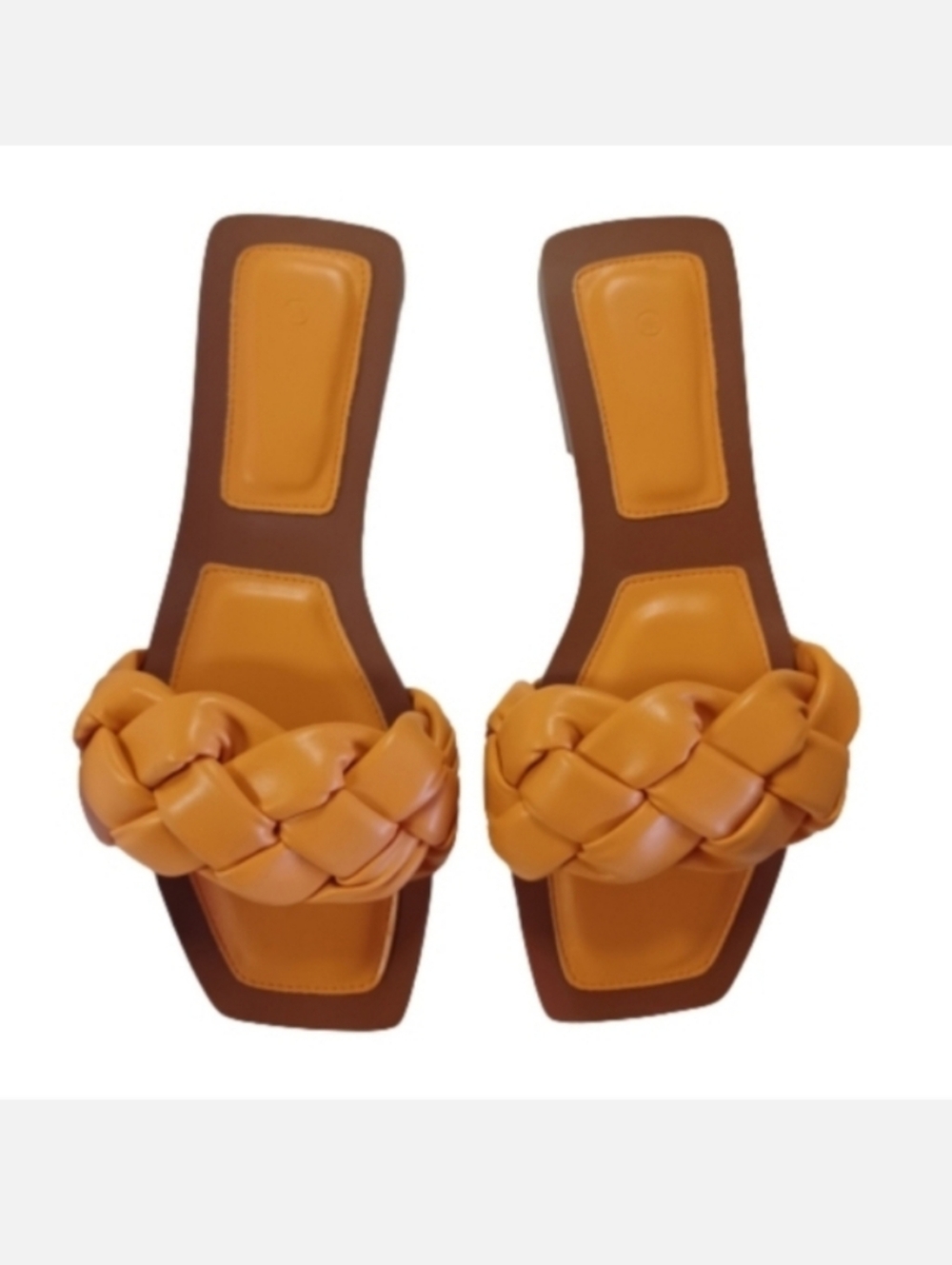 VETASTE ZBY Women's Square Open Toe Braided Leather Orange Slip On Slide Sandals